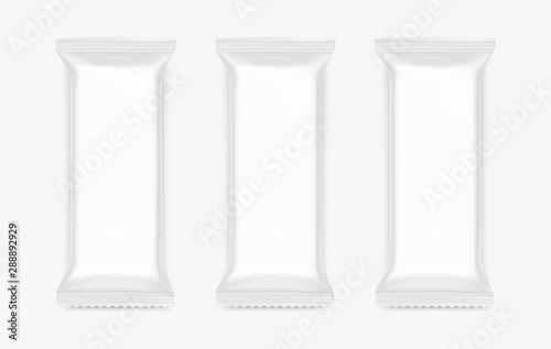 Flow packaging mockups. Vector illustration isolated on white background. Can be use for your design, promo, adv and etc. Possibility for food, pharmaceutical, cosmetic. EPS10.