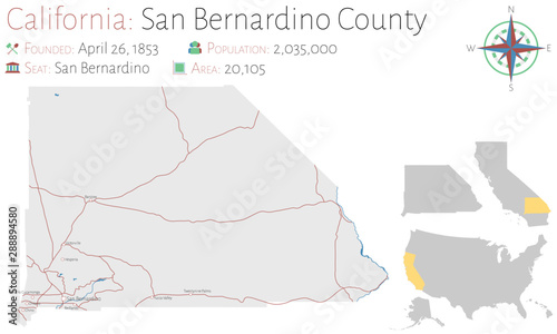 Large and detailed map of San Bernardino county in California, USA photo