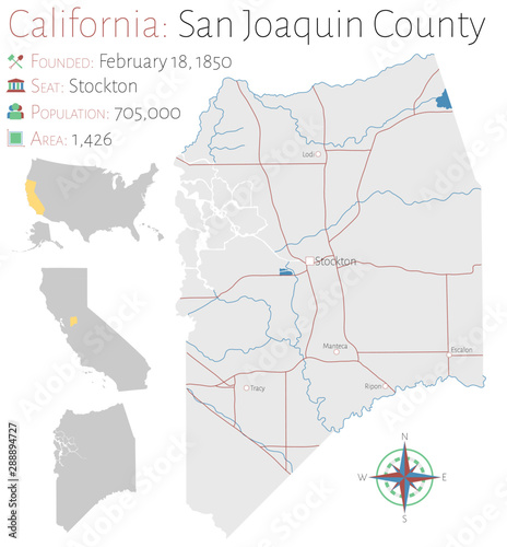 Large and detailed map of San Joaquin county in California, USA photo