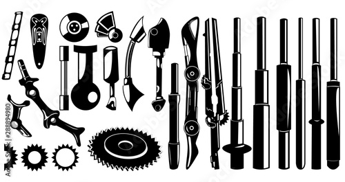 A large set of various elements in cyberpunk style. Constructor or icons for various purposes. Vector image.