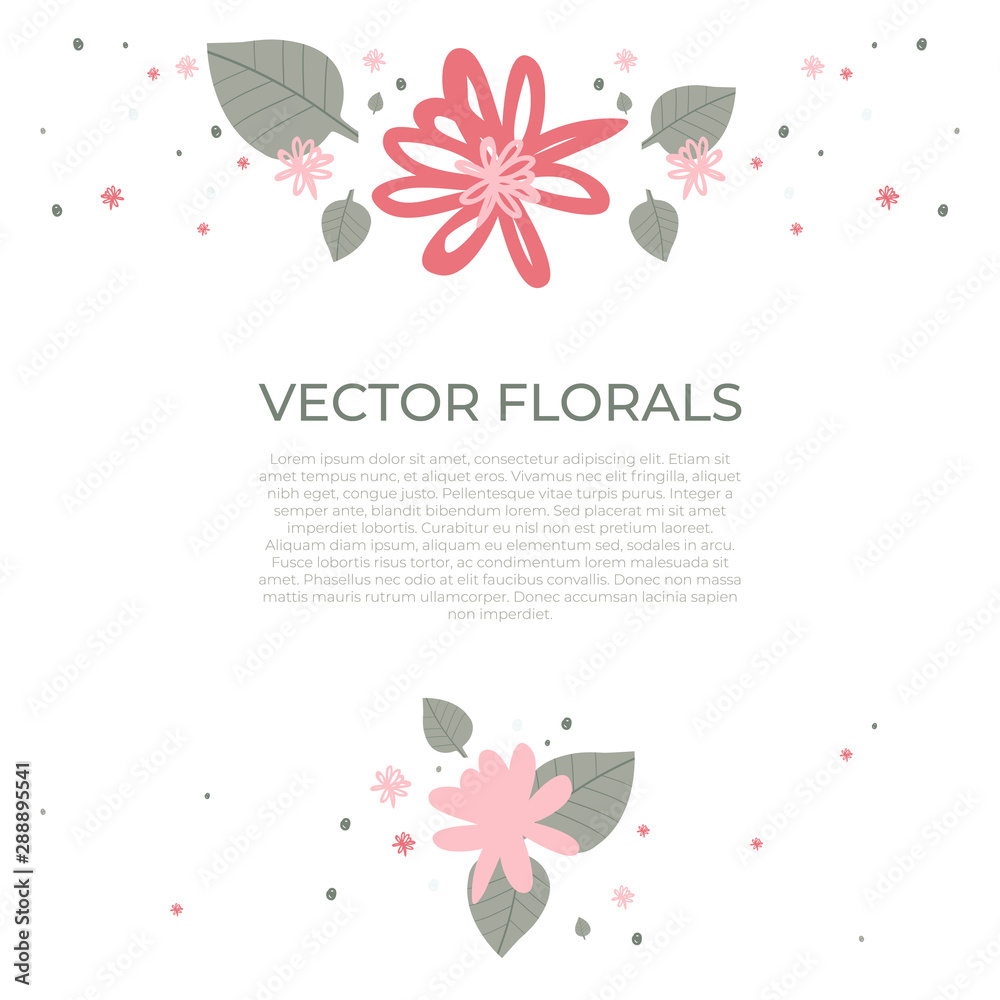 Floral greeting card hand drawn template.
