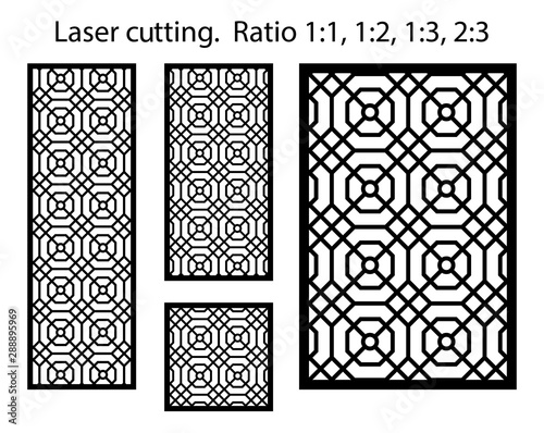 Cnc pattern. Set of decorative vector panels for laser cutting. Template for cnc, interior partition in arabesque style. Ratio 1:1,1:2,1:3,2:3