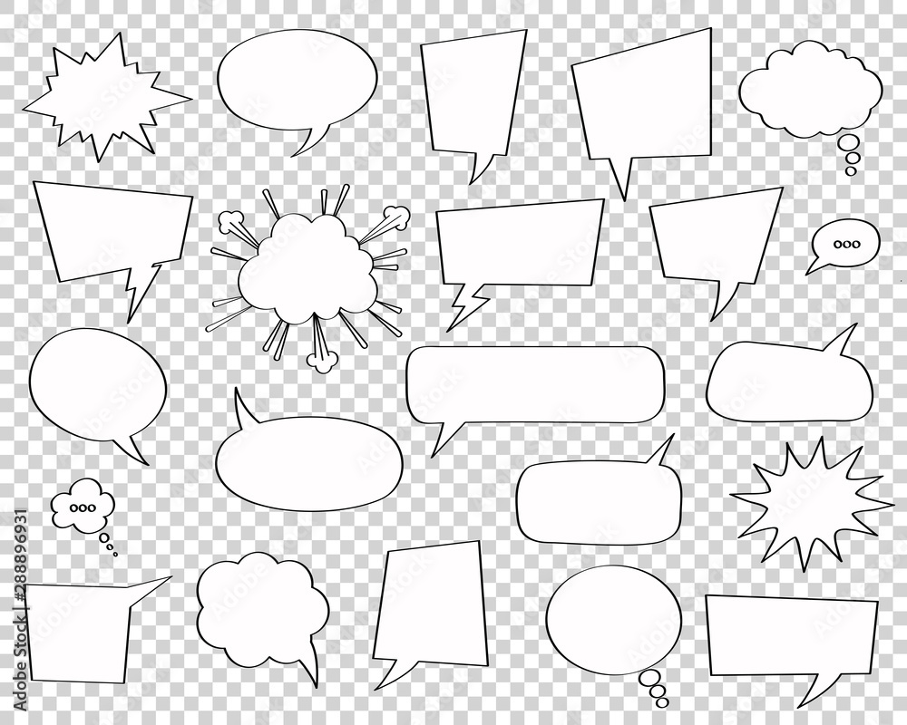 Set of comic speech bubbles. Vector Illustration and graphic talk clouds.  Cartoon fun design, art thought chat sign. Stock Vector | Adobe Stock