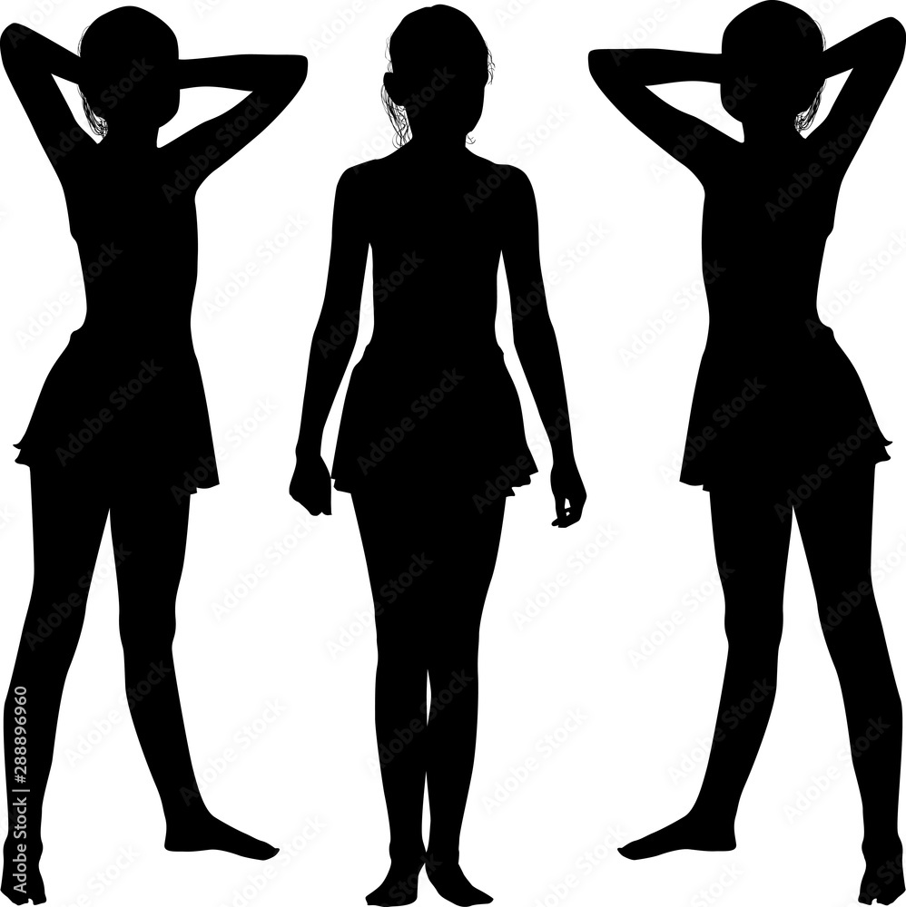 three standing girl silhouettes collection on white