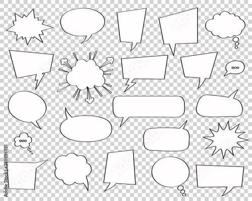 Set of comic speech bubbles. Vector Illustration and graphic talk clouds. Cartoon fun design, art thought chat sign. 