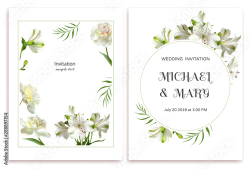 Wallpaper Mural White flowers. Peonies. Wedding invitation. Floral background. Lilies. Green leaves. Torontodigital.ca