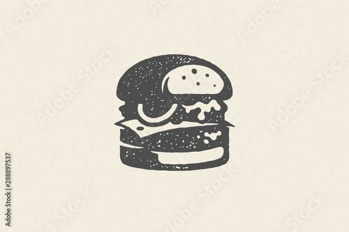 Engraving burger silhouette with texture hand drawn style effect vector illustration.