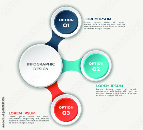 infographic flowchart with three options. color business infographic design with round elements and text