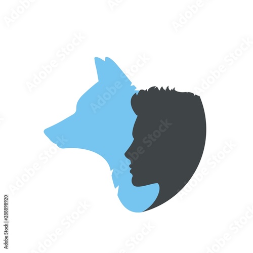 Profile of a man and a wolf