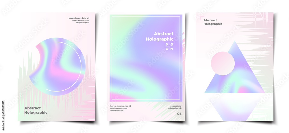 set of abstract minimal trendy geometric holographic layout cover, poster, banner, backdrop, wallpaper design template