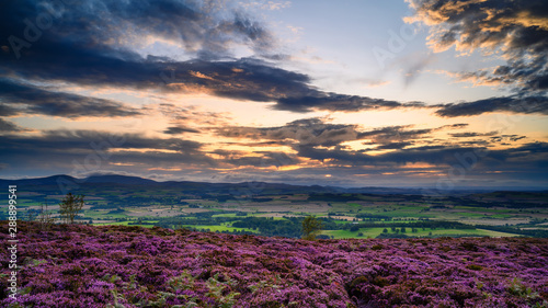 Sunset over the Cheviot Hills from Ros Hill, also known as Ros Castle due to an ancient prehistoric Hillfort on its summit, located near Chillingham in Northumberland and has great views all around it