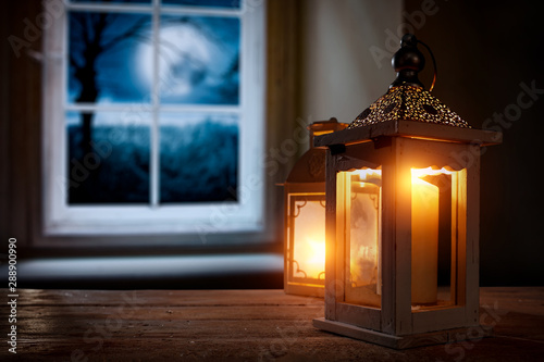 Lamp on table and free space for your decoration 