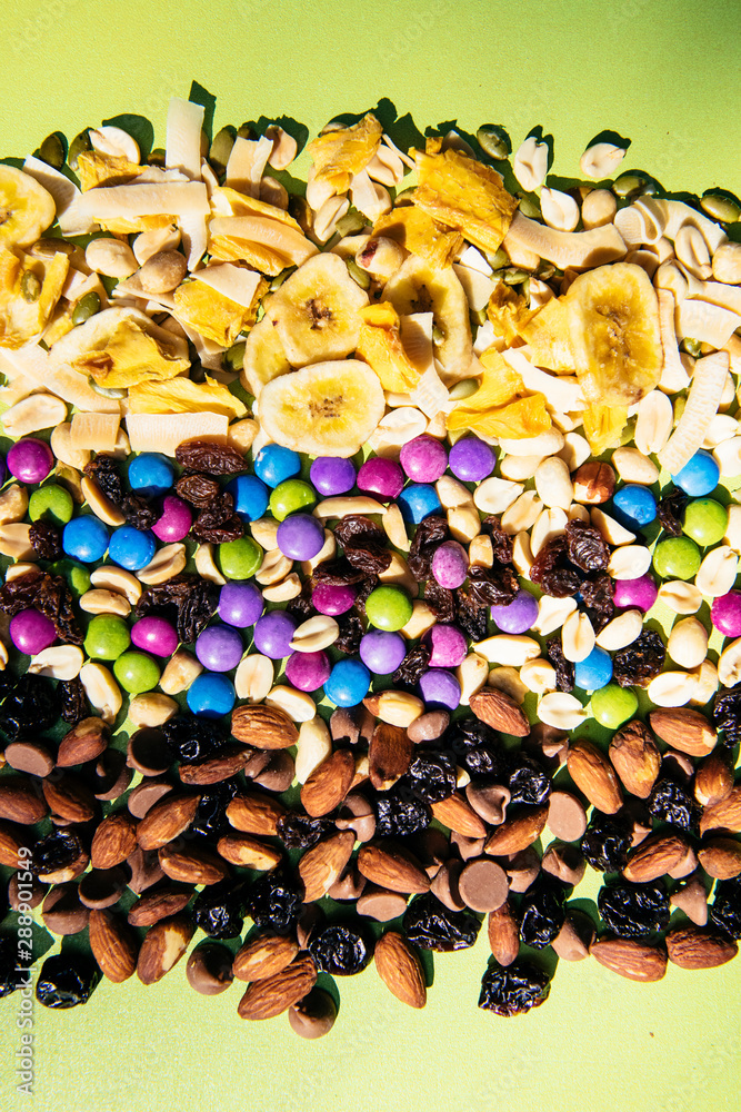 Trail Mix Layers on Lime Green Trail Mix Layers on Lime Green
