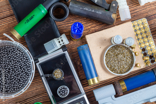 Photography reloading process shotgun shells with special reload equipment