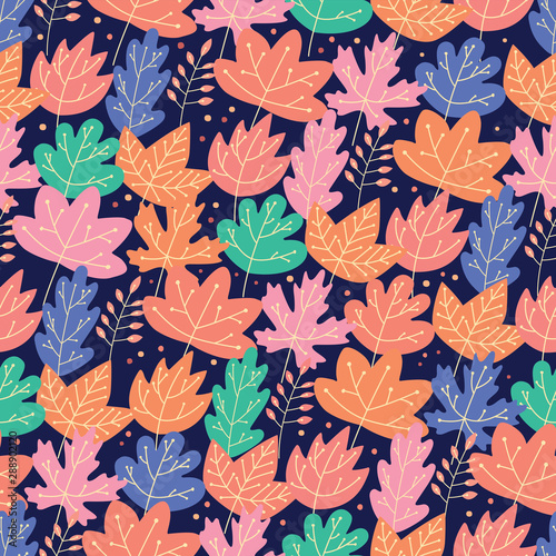 Autumn bright leaves seamless pattern. Vector full color graphics