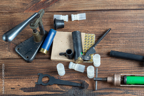 Photography reloading process shotgun shells with special reload equipment