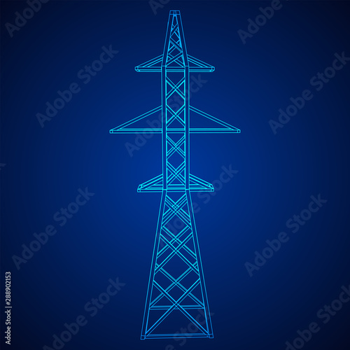 Power transmission tower high voltage pylon. Wireframe low poly mesh vector illustration