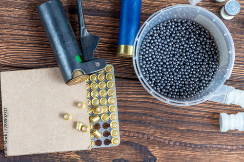 Photography reloading process shotgun shells with special reload equipment