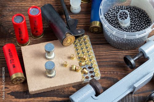 Photography reloading process shotgun shells with special reload equipment