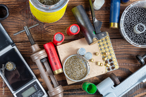 Photography reloading process shotgun shells with special reload equipment