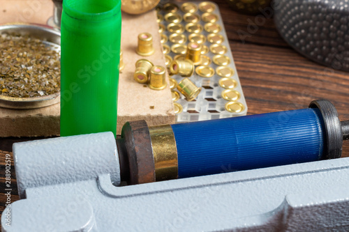 Photography reloading process shotgun shells with special reload equipment