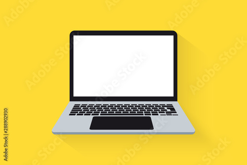 Laptop front view. Vector Laptop flat illustration. Computer. laptop computer with empty screen, blank copy space on computer.