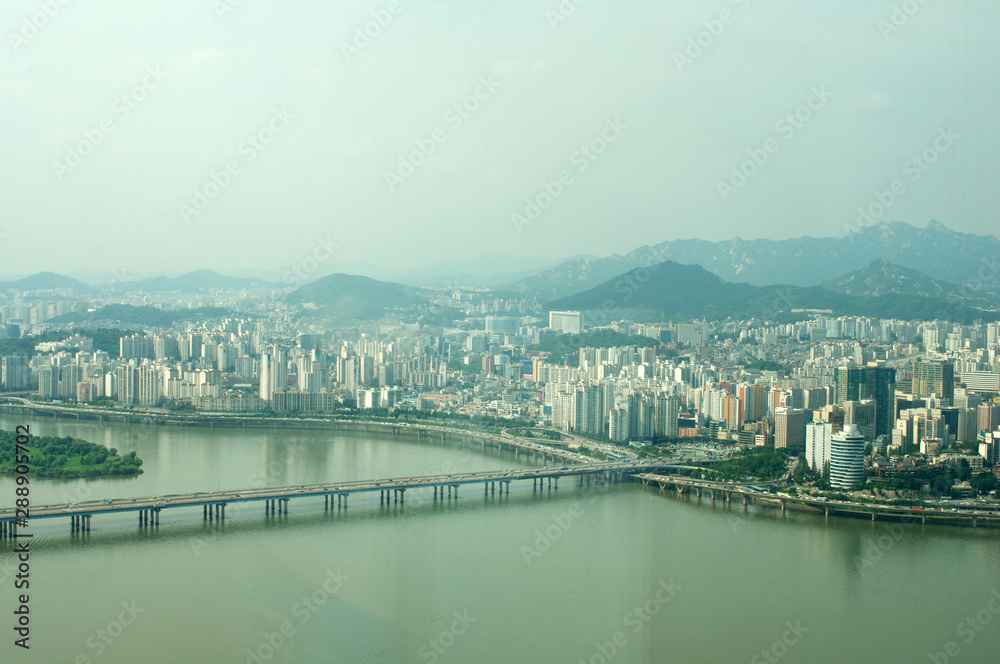 Seoul city street view from top in summer