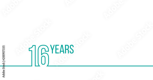 16 years anniversary or birthday. Linear outline graphics. Can be used for printing materials, brouchures, covers, reports. Stock Vector illustration isolated on white background