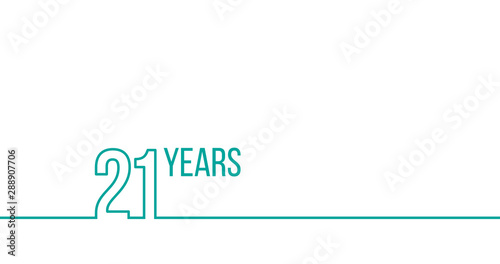 21 years anniversary or birthday. Linear outline graphics. Can be used for printing materials, brouchures, covers, reports. Stock Vector illustration isolated on white background