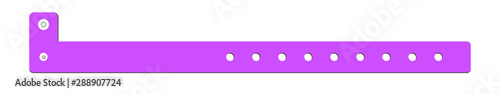 Vector cheap plastic violet empty bracelet or wristband. L shape pvc vinyl material with safety lock. Hand entrance festival or bracelet isolated on white. Template suitable for identification.