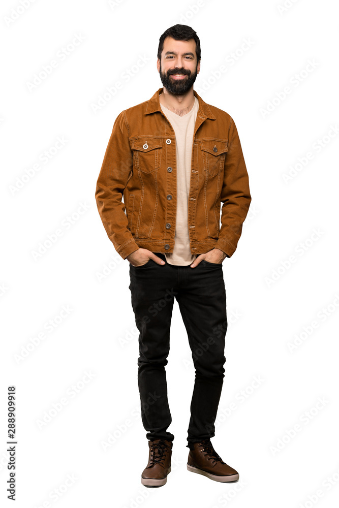 Handsome man with beard laughing over isolated white background Handsome man with beard laughing over isolated white background