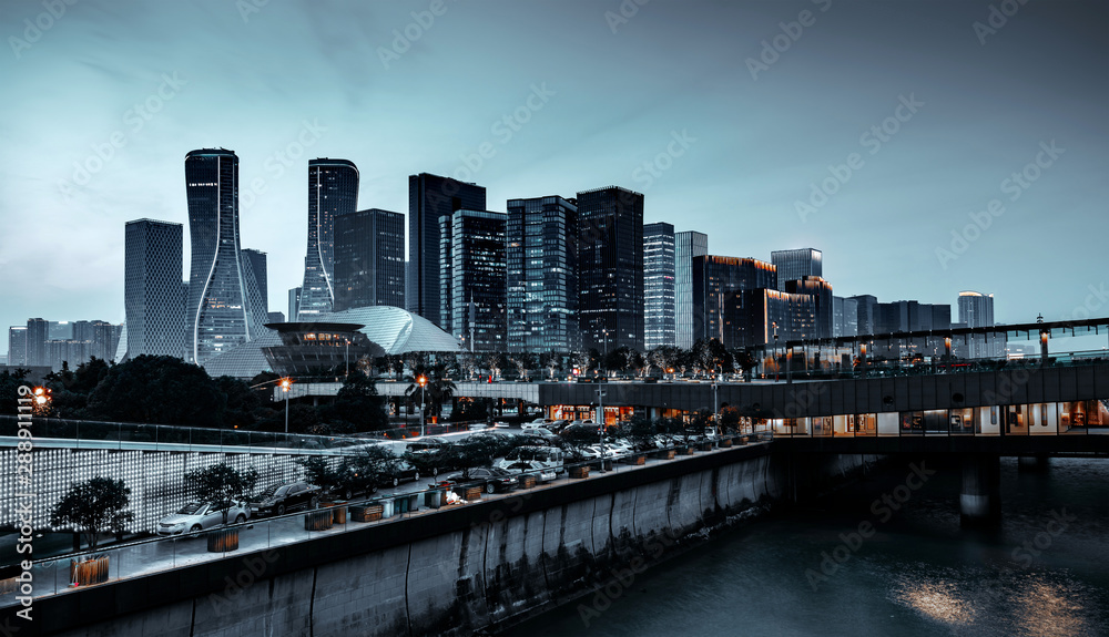 Fototapeta premium Panorama of Hangzhou Qianjiang New Town, China