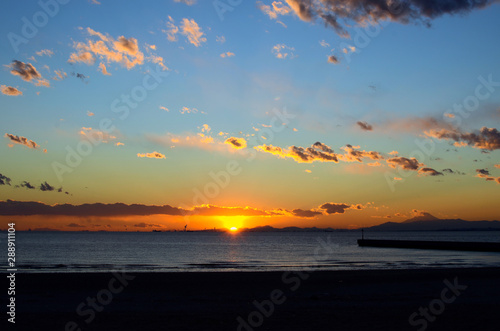 Makuhari Seaside. Sunset View In Japan.