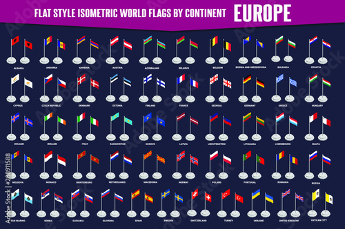 Isometric National Flags of Europe Flat Style