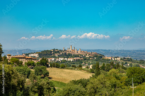 view to San Gimignano, old medieval typical Tuscan town with residential towers found therein