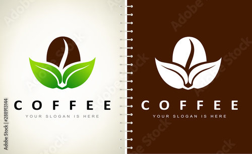 Coffee bean and leaf logo vector. Logo design vector illustration.