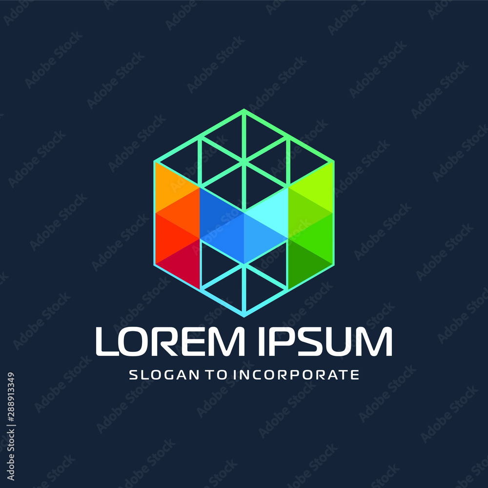 Hexagon letters M digital logo. abstract icon. construction concept - vector