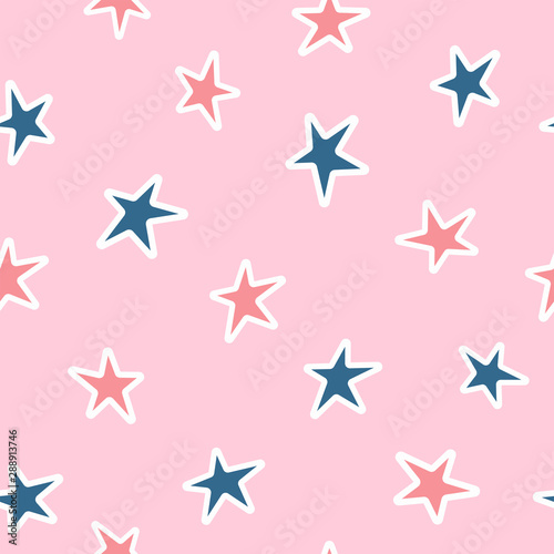 Simple seamless pattern with scattered stars. Girly vector illustration.