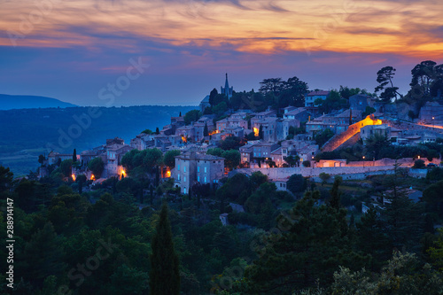 Bonnieux village at night in Provence, France
