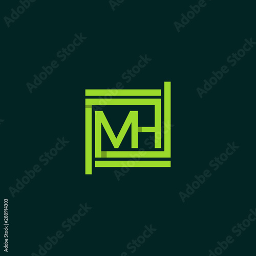 Green Alphabet Letter MH Square Simple Icon Logo Design Template Element Vector