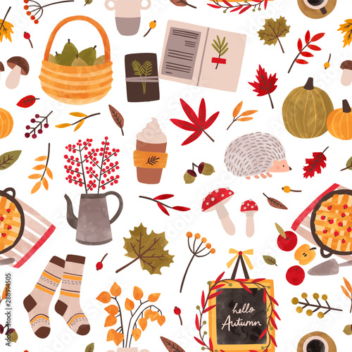 Autumn mood hand drawn vector seamless pattern