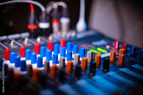 Professional Audio Mixer. Digital Sound Mixer. Close-up.