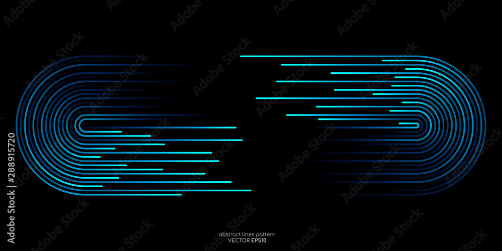 Vector half circle lines flowing dynamic pattern in blue green colors with space for text isolated on black background for header banner in concept of technology, digital, A.I. - obrazy, fototapety, plakaty 