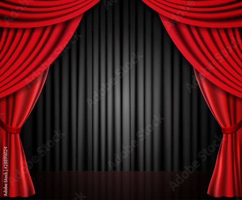 Background with red and black theatre curtain