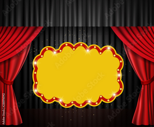 Shining retro banner on stage curtain