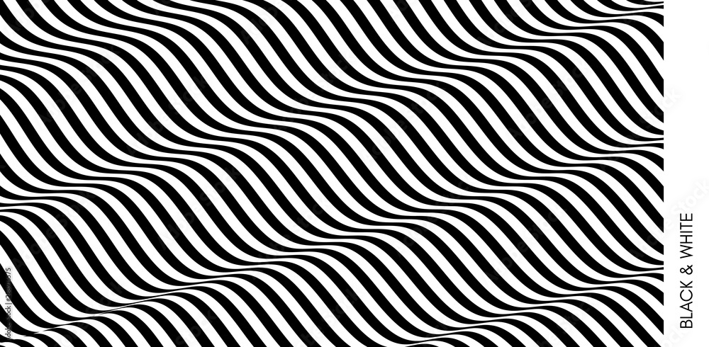 Plakat Czarno-biały wzór. Wzór z złudzeniem optycznym. Streszczenie tło geometryczne 3D. Ilustracji wektorowych.