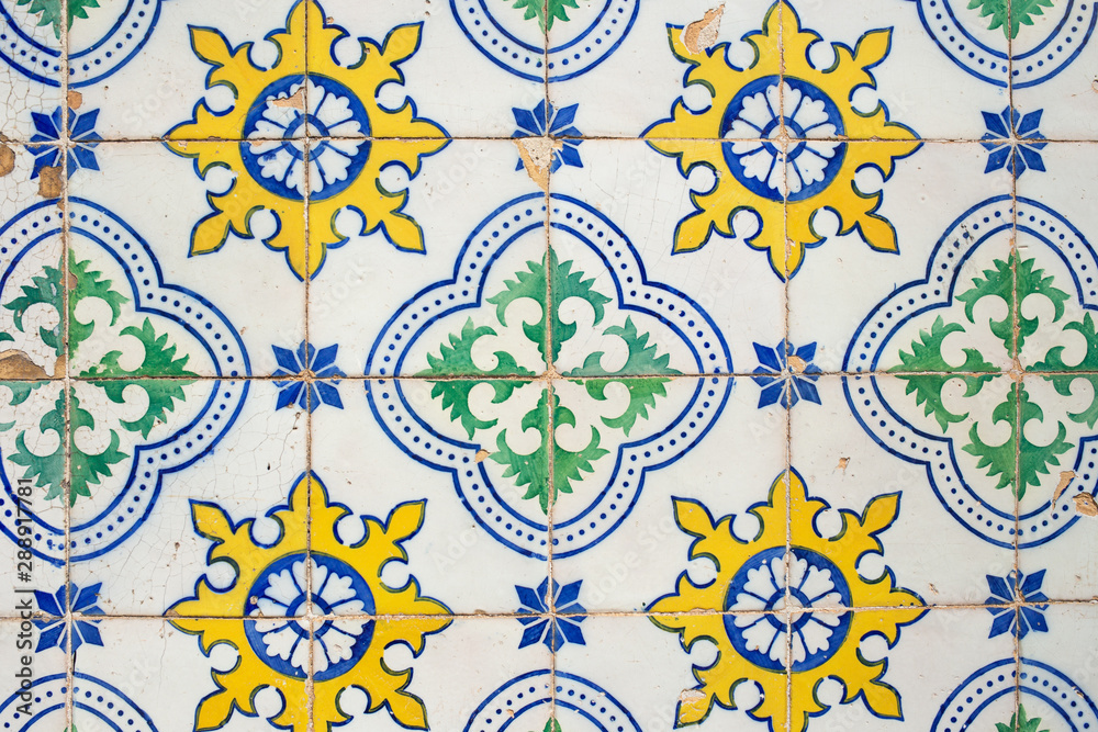 Traditional portuguese decorative tiles azulejos. - obrazy, fototapety, plakaty 
