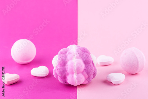 Aroma bath bomb on pink background