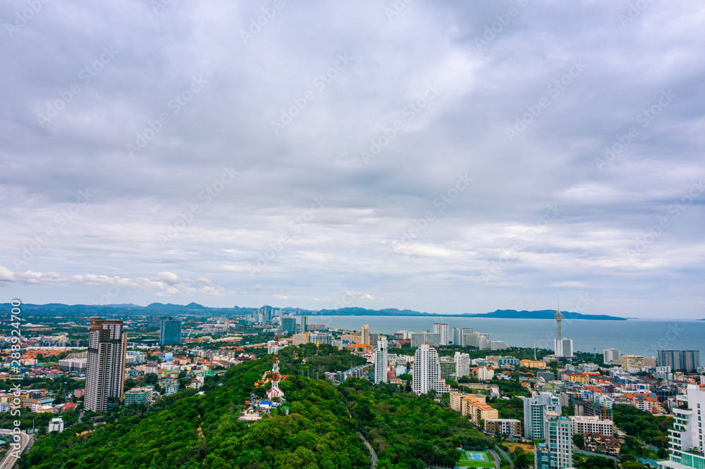 Aerial view of Pattaya city in Chonburi, Thailand. Aerial view from drone