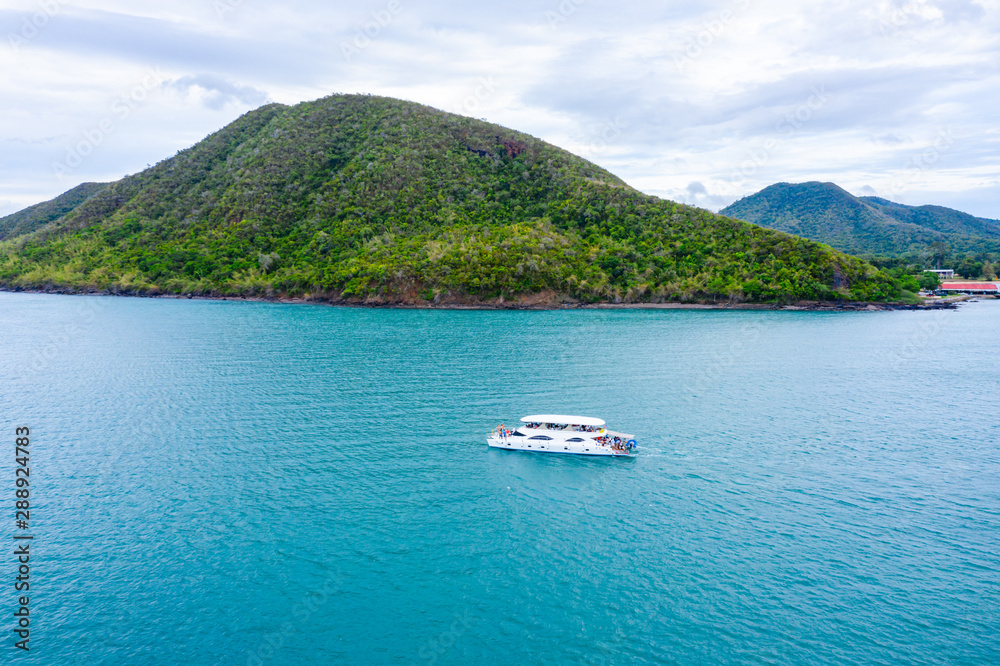 Aerial view of passenger boat sailing in the ocean, Sattahip Thailand Aerial view of passenger boat sailing in the ocean, Sattahip Thailand